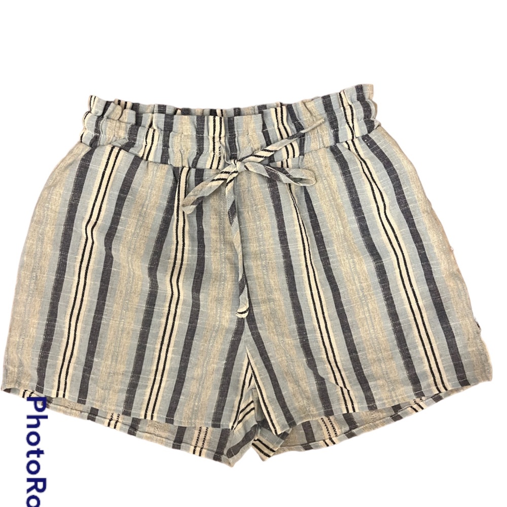 Shein XS Pull On Shorts Blue Stripe Tie Waist Coastal cotton spandex EUC